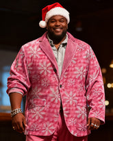 Big & Tall Men's Christmas Pink Snowflake Print Suit